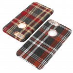 Wholesale iPhone 8 Plus / 7 Plus Checkered Plaid Fabric Armor PU Leather Case (Black)